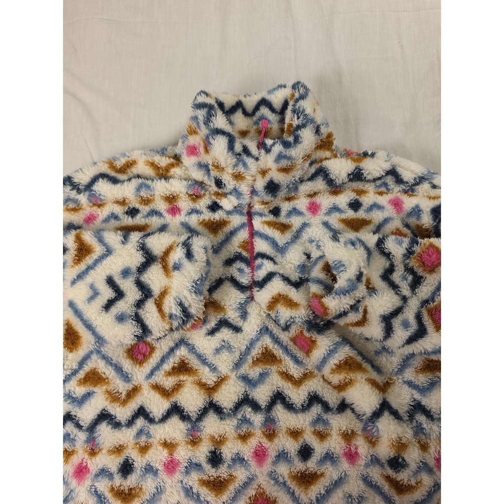 Eddie Bauer Sweatshirt Womens Large White Sherpa Fleece 1/4 Zip Geometric